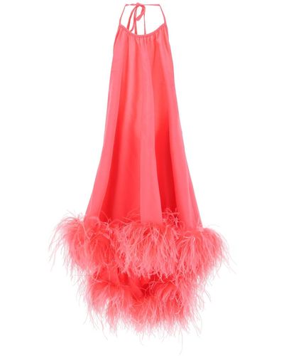 Art Dealer 'georgia' Halterneck Dress With Feathers - Red
