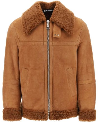 Palm Angels Giacca University in shearling - Marrone
