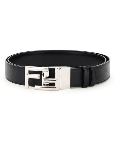 Fendi Roman Leather Belt Ff Buckle - Black