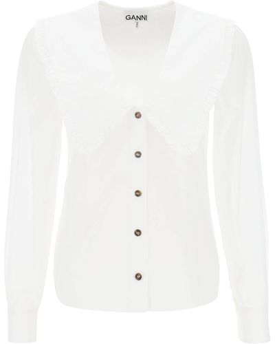Ganni Camicia Con Maxi Colletto - Bianco