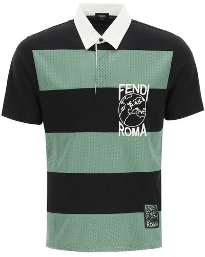 Fendi Striped Polo Shirt With Logo Embroidery - Green