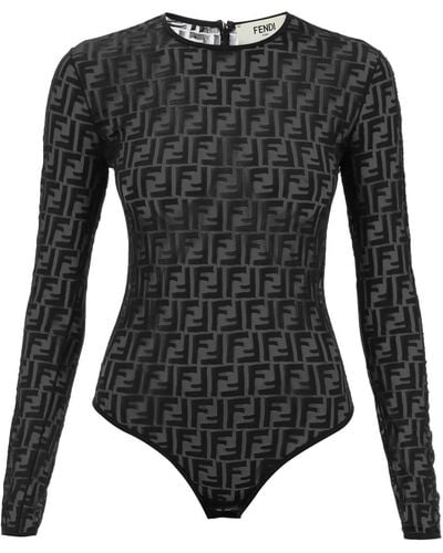 Fendi Lace Ff Body Suit - Black