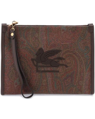 Etro Paisley Pouch With Embroidery - Brown