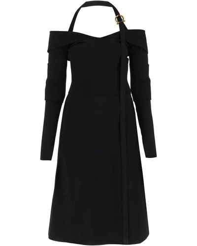 Ferragamo Knit Midi Dress With Gancini Buckle - Black