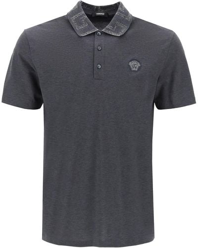 Versace Polo Con Colletto Greca - Nero