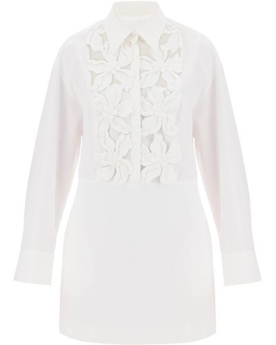 Valentino Garavani "mini Dress In Compact Poplin With Hibisc - White
