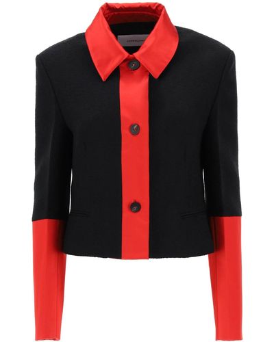 Ferragamo Salvatore Cropped Jacket In Tweed With Satin Detailing - Black