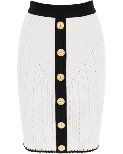 Balmain Bicolor Knit Midi Skirt With Embossed Buttons - Black