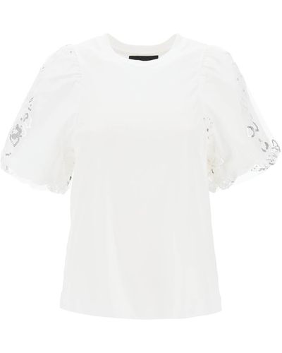 Simone Rocha T Shirt Con Maniche A Sbuffo Ricamate - Bianco