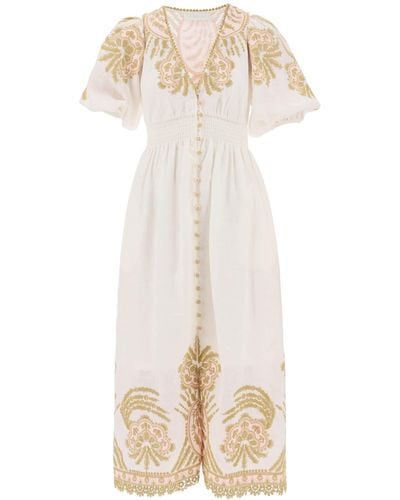 Zimmermann "Waverly Embroidered Linen Dress" - Natural