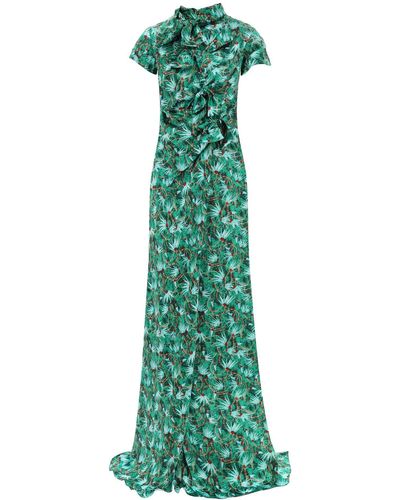Saloni Maxi Floral Dress Kelly With Bows - Green