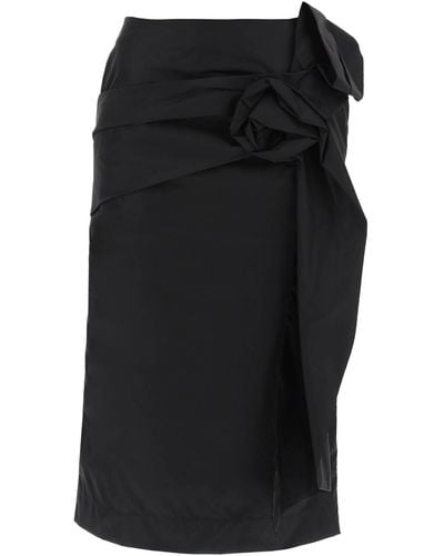 Simone Rocha Pencil Skirt With Floral Applique - Black