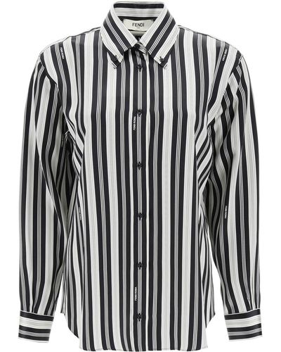 Fendi Striped Silk Satin Shirt - Black