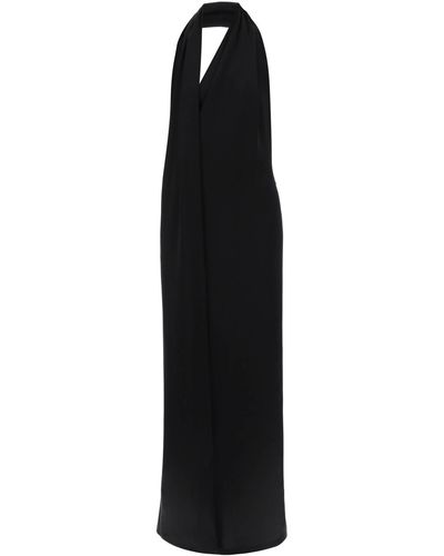 Loewe Maxi abito in raso con sciarpa - Nero