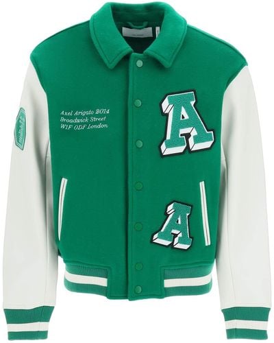 Axel Arigato 'illusion' Varsity Jacket With Faux Leather Sleeves - Green