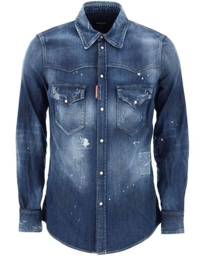 DSquared² Western Shirt In Used Denim - Blue