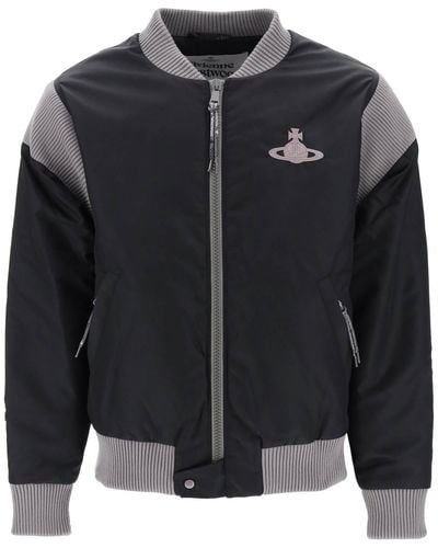 Vivienne Westwood Bomber In Nylon Riciclato Stripped Cyclist - Nero