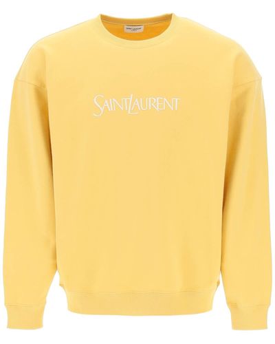 Saint Laurent Felpa girocollo con logo ricamato - Giallo