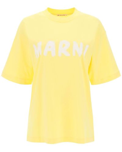 Marni T Shirt With Maxi Logo Print - Yellow