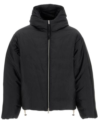 Jil Sander Silk Blend Down Jacket With Hood - Black