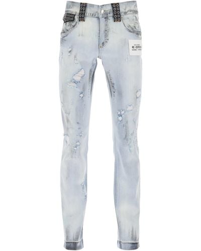 Dolce & Gabbana Re Edition Jeans With Leather Detailing - Blue