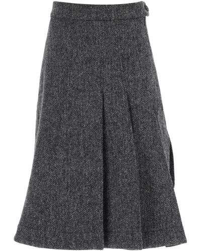 Saks Potts Nicoline A-line Skirt In Herringbone Wool - Grey