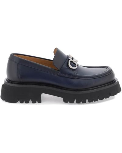 Ferragamo Gancini Loafers With Chunky Sole - Blue