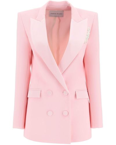 Hebe Studio Bianca Blazer In Coral Cady And Satin - Pink