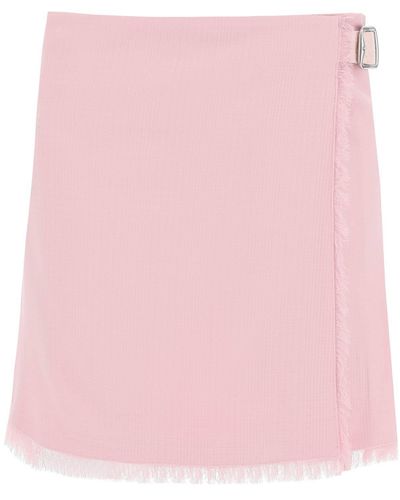 Burberry Textured Wool Mini Kilt Skirt - Pink