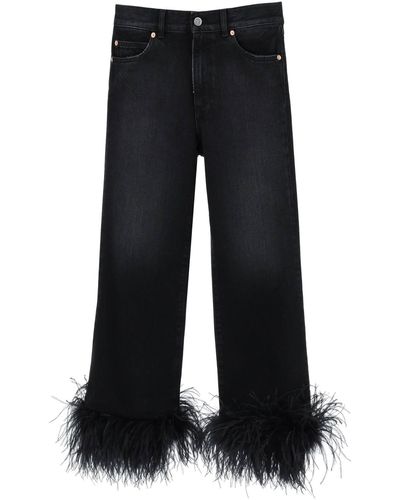 Valentino Straight Jeans With Feathers - Black