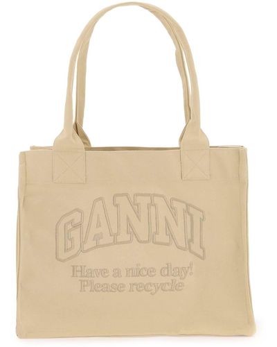 Ganni Tote Bag With Embroidery - Natural