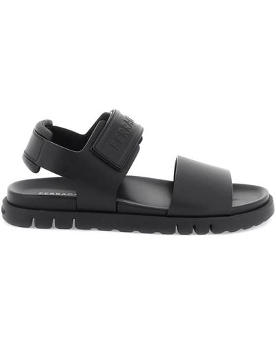 Ferragamo Double Strap Sandals With Stylish Design - Black