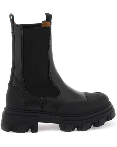 Ganni Leather Mid Chelsea Boots - Black
