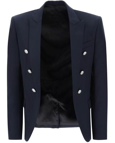 Balmain Wool Jacket With Ornamental Buttons - Blue