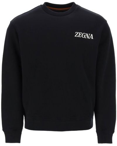 Zegna Felpa girocollo con logo gommato - Nero