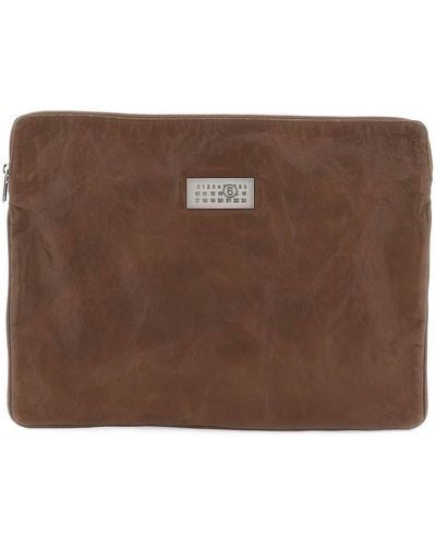 MM6 by Maison Martin Margiela Crinkled Leather Document Holder Pouch - Brown