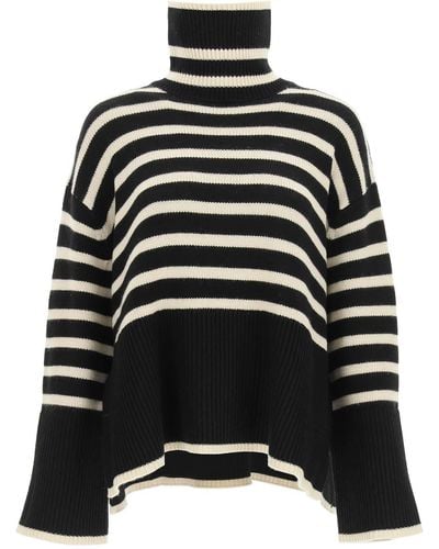 Totême Toteme Striped Wool Cotton Sweater - Black