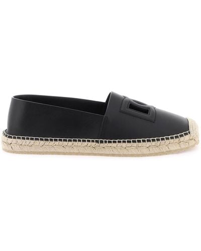 Dolce & Gabbana Leather Espadrilles With Dg Logo And - Black