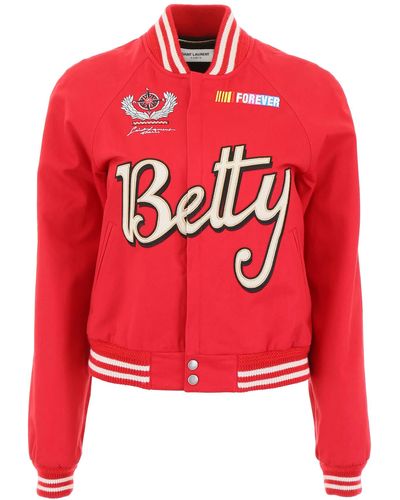 Saint Laurent Betty Bomber Jacket - Red