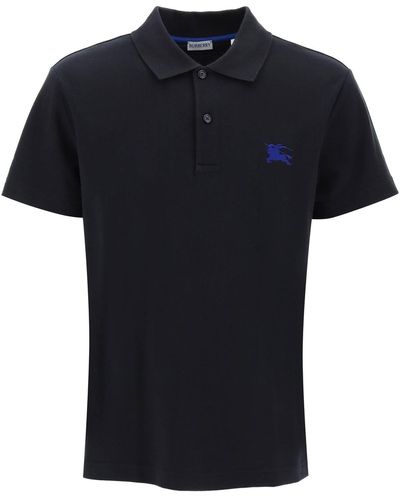Burberry Pique Polo Shirt With Embroidered Ekd - Black