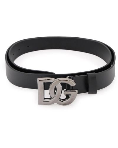 Dolce & Gabbana Cintura in cuoio lux con fibbia logo DG incrociato - Nero