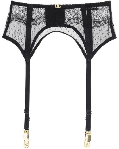 Dolce & Gabbana Lace Garter Belt With Logo - Black