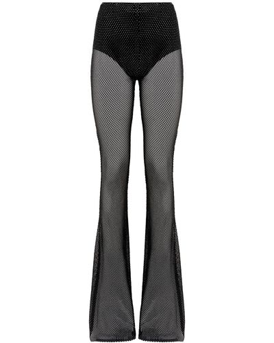 GIUSEPPE DI MORABITO Rhinestone-Studded Fishnet Knit Trousers - Black