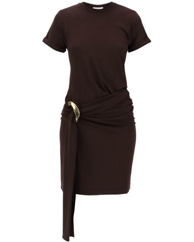 Ferragamo Short Dress With Sash And Metal Ring Accent - Black