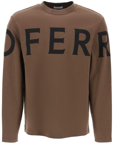 Ferragamo Long Sleeve T-shirt With Oversized Logo - Brown