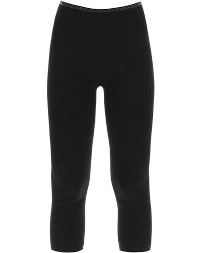 Alexander Wang Cropped Leggings With Crystal-Studded Logoed Band - Black