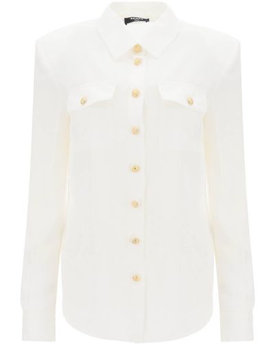 Balmain Silk Shirt With Padded Shoulders - White