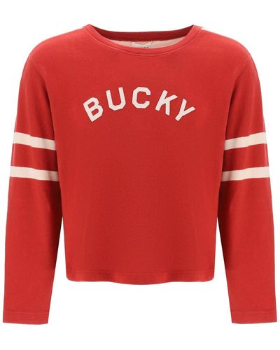 Bode Bucky Two-Tone Cotton Sweater - Red