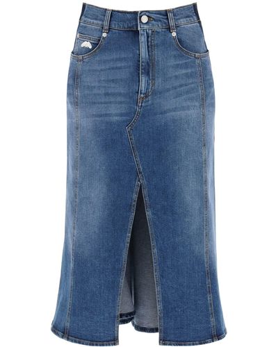Alexander McQueen Washed Denim Midi Skirt - Blue
