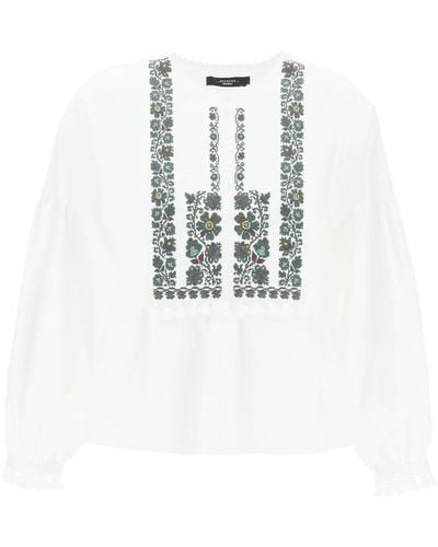 Weekend by Maxmara Cotton And Linen Blouse With Embroidery - White